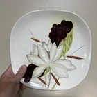 2- Red Wing Pottery copper Lotus Pattern Square 10.5 Dinner Plate 1940's