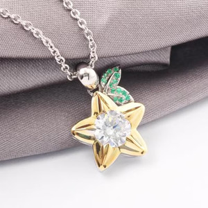 Authentic Paopu Fruit Kingdom Pendant Necklace 1ct Natural Moissanite Two Tone Gold Plated