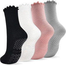 Non-Slip Pilates Yoga Socks, 4 Pairs, Grip, Breathable, Women  s Workout Socks