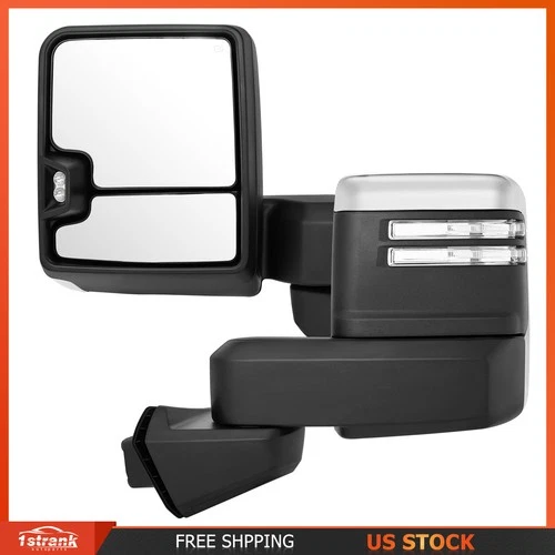 Chrome Tow Mirrors For 19-22 GMC Serria 1500 Power Heated Turn Signal Sensor