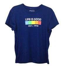 Life is Good Active Rainbow Short Sleeve Blue Graphic Crew Neck T-shirt Size M