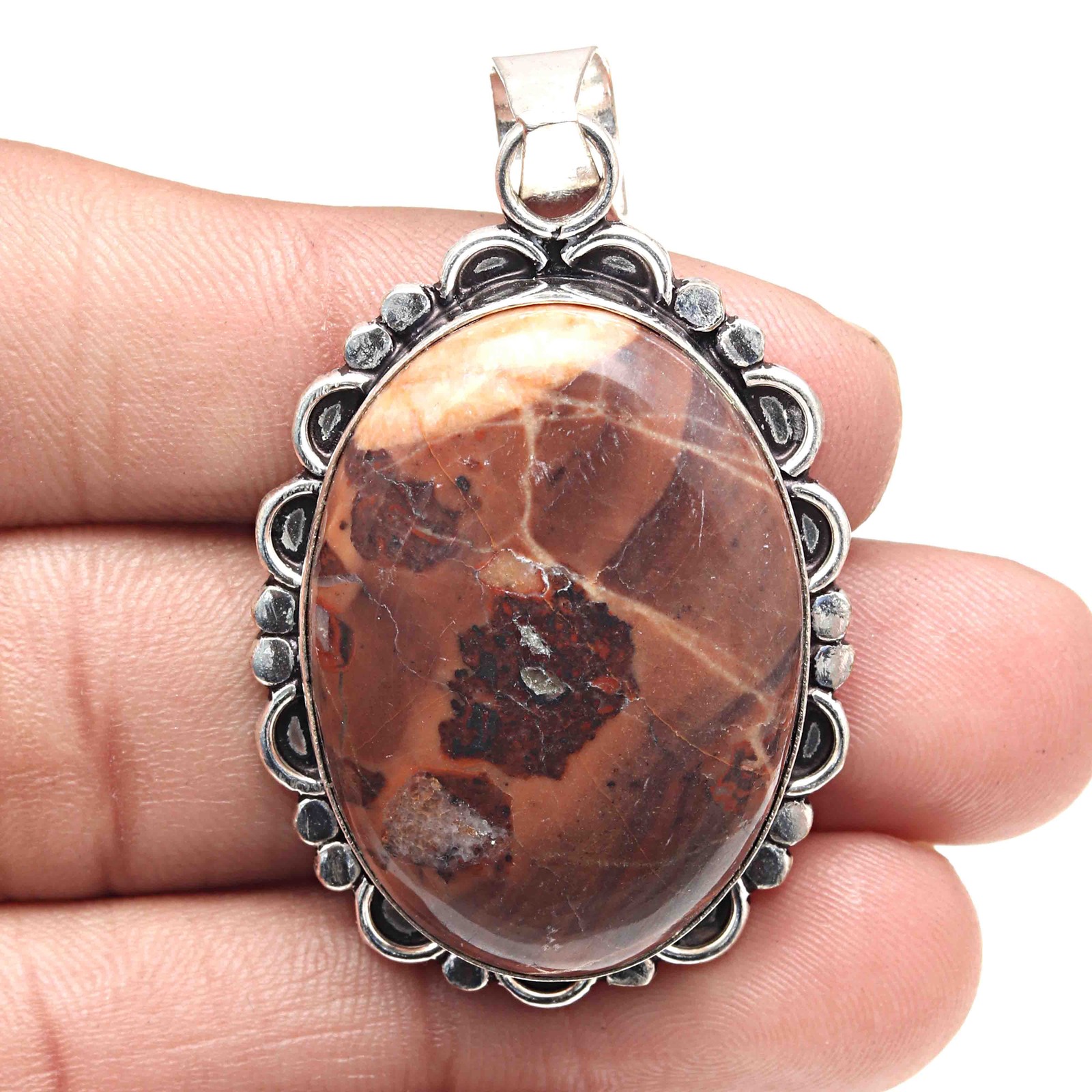 Jasper Gemstone Silver Pendant Valentine Gift 2.25 Inch