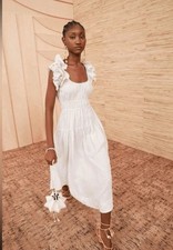 Ulla Johnson Size 6 • Rissa Linen Striped Ruffle Nap Midi Dress