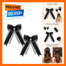 Lace Hair Bow Clips for Women Black Long Tail Ribbon Wedding Halloween Gothic