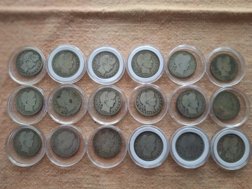 Lot of 18 Barber Quarters 1899–1916 | 90% Silver | Mixed Dates & Mints