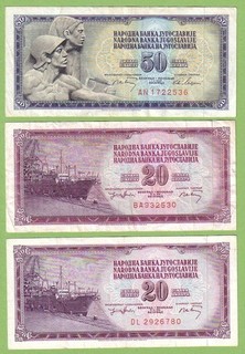 Yugoslavia Lot 3 banknotes 1968 74 VF/VF paper money bill currency