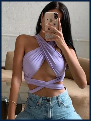Top corto de mujer cuello halter tirantes recorte sin espalda vendaje sin mangas