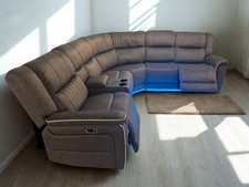 Hannan Electric Recliner Corner Sofa in Grey Micro Fabric | USB | LED | WIRELESS