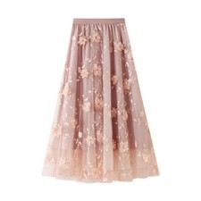 Femmes Jupe Tulle Plissé Tutu Élastique Taille Haute Dentelle Fleur Trapèze Midi