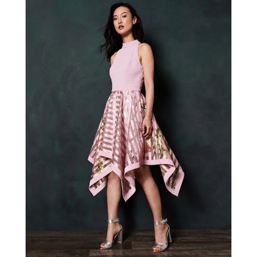 NWT!! TED BAKER Angelik Harmony Burnout Stripe Dress Pink Floral Size 3 / 8
