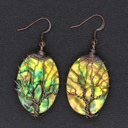 Natural Abalone Shell Wire Wrap Tree Of Life Dangle Hook Women's Shell Earrings - Picture 6 of 18