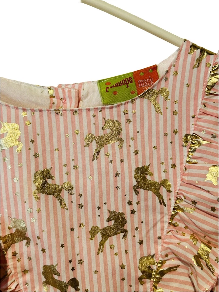 Vestido Penelope Mack Niñas Talla 6X Sin Mangas Rosa y Blanco Rayas con Unicornios Foto 3 de 4