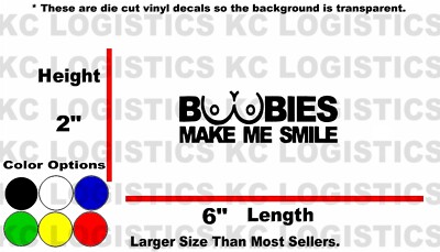 Funny Car Decal Boobies "Boobies Make Me Smile" Funny Car Window Decal Sticker - Vinyl, Multiple Colors Vinyl Car Decals, Stickers &amp; Vinyl Art