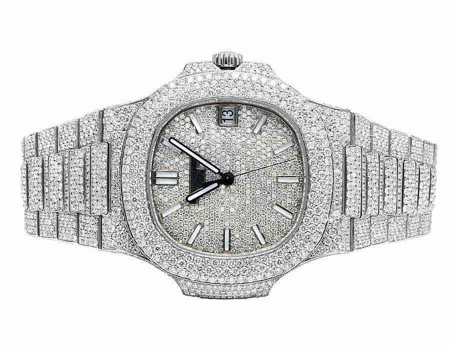 Patek Philippe — Mens Patek Philippe Nautilus 5711/1A Steel Pave Set VVS Diamond Watch 26.5 Ct
