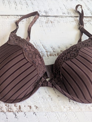 Reggiseno Biatta Intimates 34C Vntg Y2K marrone a righe ombra con bordo in pizzo - Foto 2 di 6