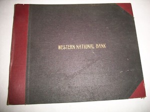 Antique Western National Bank Ledger Cover--Brass Posts-10" x 12.5"-Free Ship