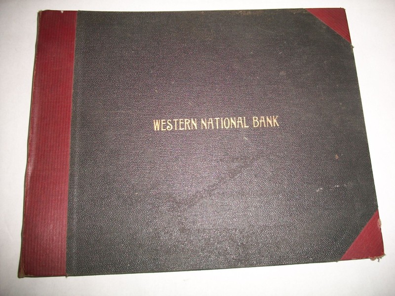 Antique Western National Bank Ledger Cover--Brass Posts-10" x 12.5"-Free Ship