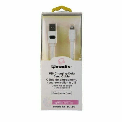 Cable de sincronización Lightning de datos de carga USB Qmadix - blanco Foto 2 de 3