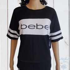 NWT BEBE AUTHENTIC WOMEN'S BLACK SPORT PINHOLE MESH SHORT SLEEVE T-SHIRT