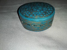 Turquoise Blue Gold Miniature Trinket Box Made in India 1 1/4''