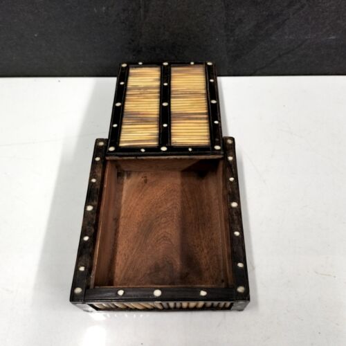 Beautiful Antique Porcupine Quill Box Inlaid And Ebony Sliding Lid - Picture 8 of 11