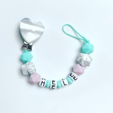 Desired Name Silicone Bei kette Turquoise Bow Pacifier Chain, Grey