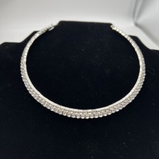 2-ROW CLEAR AUSTRIAN CRYSTAL RHINESTONE CHOKER NECKLACE SILVER