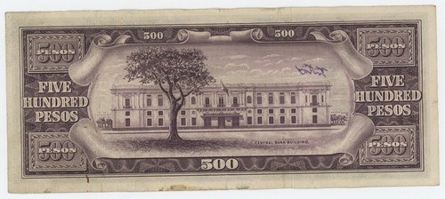 Filipinas 500 Piso ND 1949 Pick 141.a en muy buen estado+ Billete en circulación R 597 Graffiti - Imagen 2 de 2