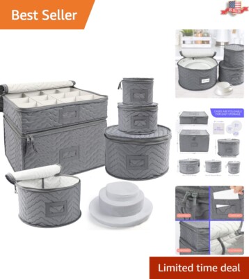 Premium China Storage Containers - 6-Piece Set - Stores Chinaware, Stemware