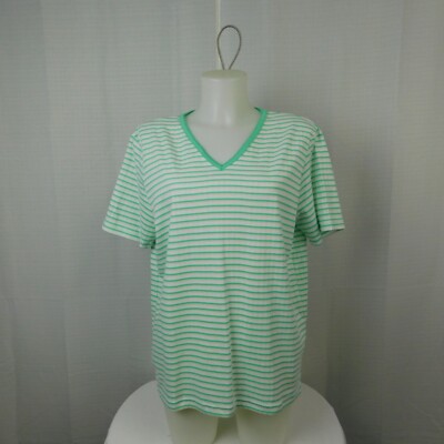 90s Classic Elements Short Sleeve V-Neck Lime Stripe T-Shirt - Large #9653