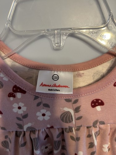 Hanna Andersson Pink Floral Mushrooms Snails Swing Cotton Dress Size 110 4T - Picture 3 of 4
