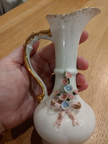 Vintage 1949-1955 Lefton Miniature Vase Pink Porcelain Gold Gilt Flowers Japan - Picture 7 of 9