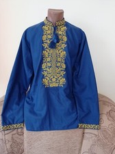 Embrodered shirt men with yellow geometric ornament Ukrainian Vyshyvanka m n