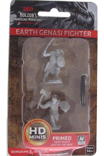 WizKids D&D Nolzur's Marvelous Miniatures - Earth Genasi Fighter, Set Di 2 Miniature Non Dipinte (Primer Incluse) Per Giochi Di Ruolo E Collezione