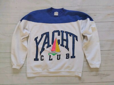 Vintage 90s Sun Sportswear Yacht Club Fleece Pullover Sweatshirt Size Medium