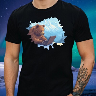 Men's Cartoon Bear Computer Print Cotton T-Shirt Size XS to 5XL