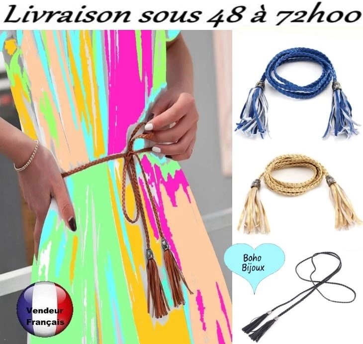 Ceinture tressée Boho Bohème vintage look 140 cm Pu cuir T04 - Photo 1/1