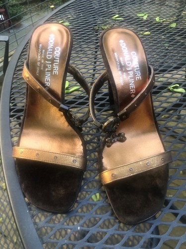 NEW Donald Pliner Couture High Heel Shoes Sandals Italy Metallic Bronze Designer - Picture 4 of 24