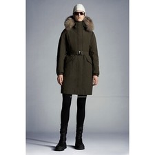 $ 3100 Moncler Cameline Giubotto Parka Coat Fox Fur Hood Trim 2 Dark Khaki Green