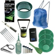 22pc Gold Panning Kit Set 12 10 8 Green Gold Pans Mini Pocket Sluice Box More