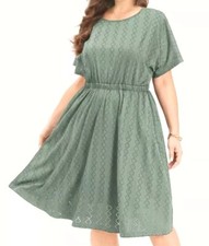 Bloomchic Geo Eyelet Midi Dress Woman Plus Sz 26W Sage Green Batwing Sleeves New