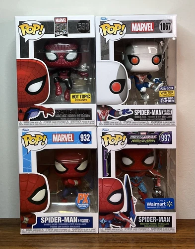 Spider-Man Funko Pop Lote/4: 80 Años 593, Bug-Eyes Armor 1067, Japonés 933, 997