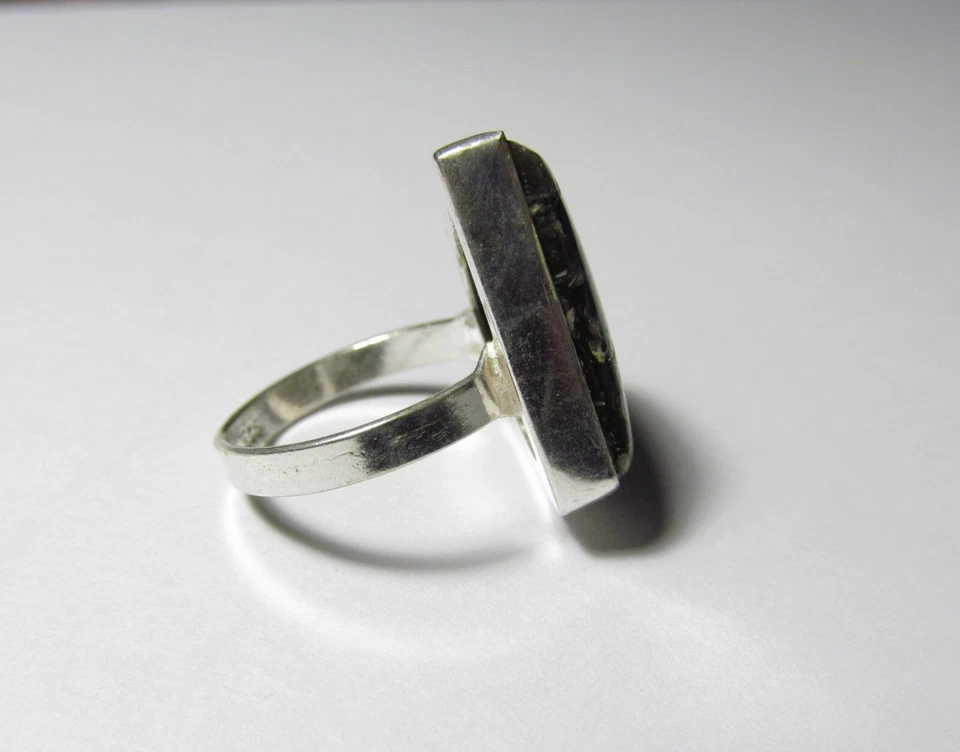 Anillo de plata ágata fósil Turritella genuino tamaño 9,0 TURR35 Foto 3 de 4