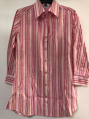 Personal Identity Women Sz M Pink Striped Button Front Long Sleeve Shirt