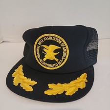 Vintage NRA Rifle Meshback Gold Leaf Patch Black Snapback Trucker Hat USA