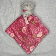 Blankets and Beyond Gray Bear Pink Bird Lovey Plush Blanket Pacifier Paci Holder