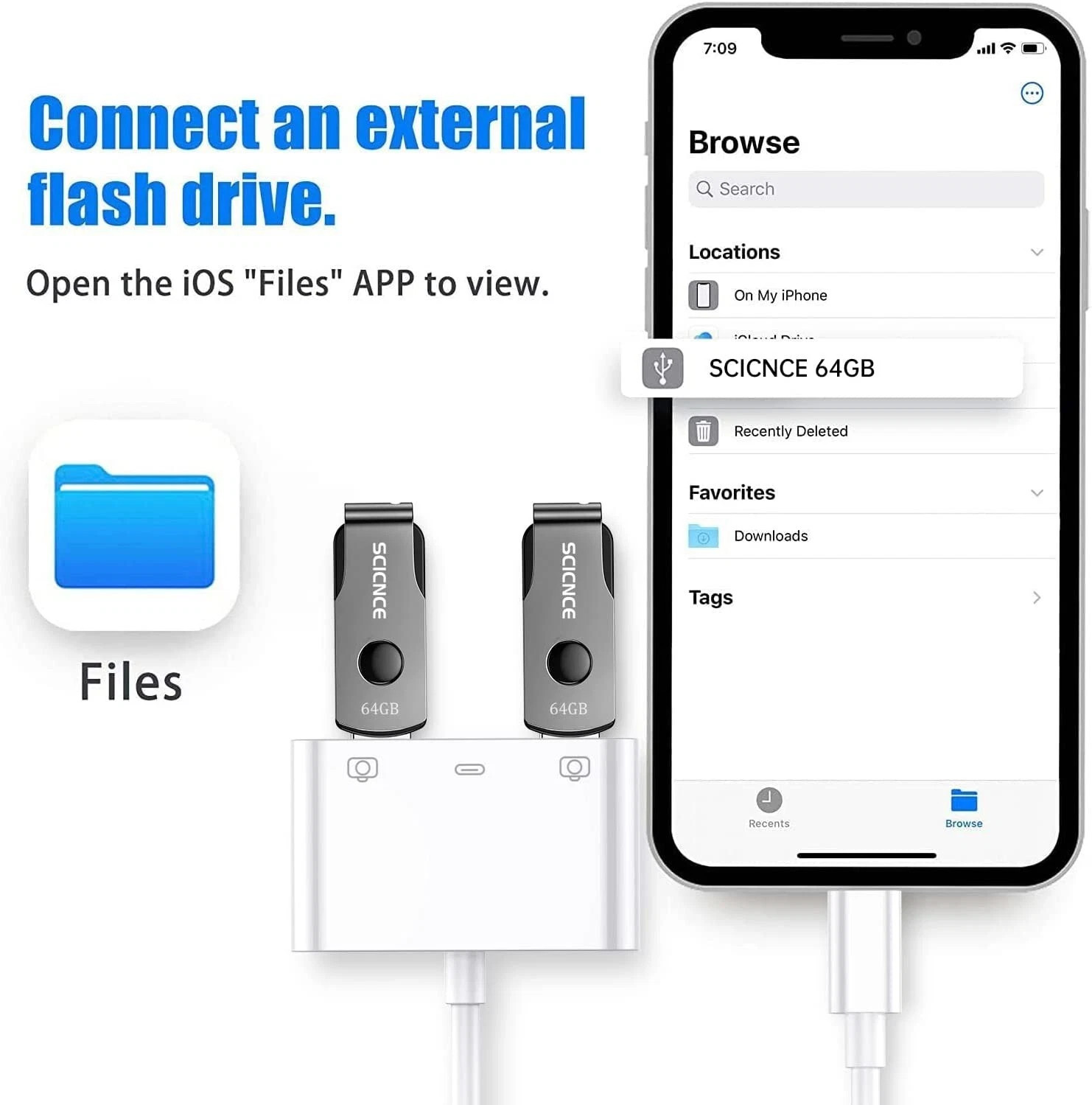 Apple Certified Lightning Male to USB Female Adapter OTG and Charger Cable for i