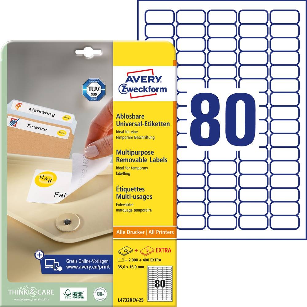 Étiquettes universelles Avery-Zweckform L4732REV-25 papier blanc amovible A4