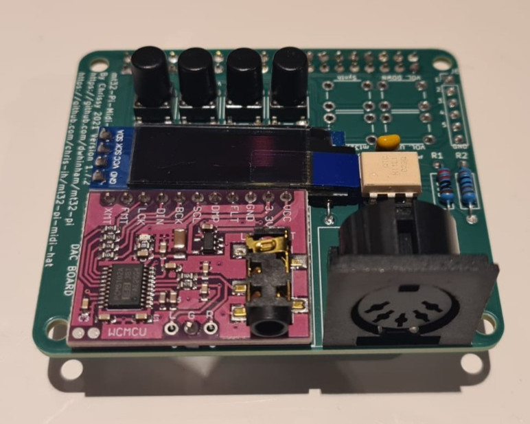 mt32-pi HAT for Raspberry Pi – Fully Assembled with OLED, DAC, Buttons, MIDI IN