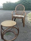 VTG MCM Boho Thonet Style Bentwood Cane Round Footstool Plant Stand Ottoman  — photo 4